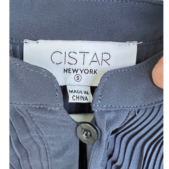 Cistar New York Blouse Ruffles Smocked Waist Balloon Sleeves Pleated Blueberry S - Picture 6 of 17